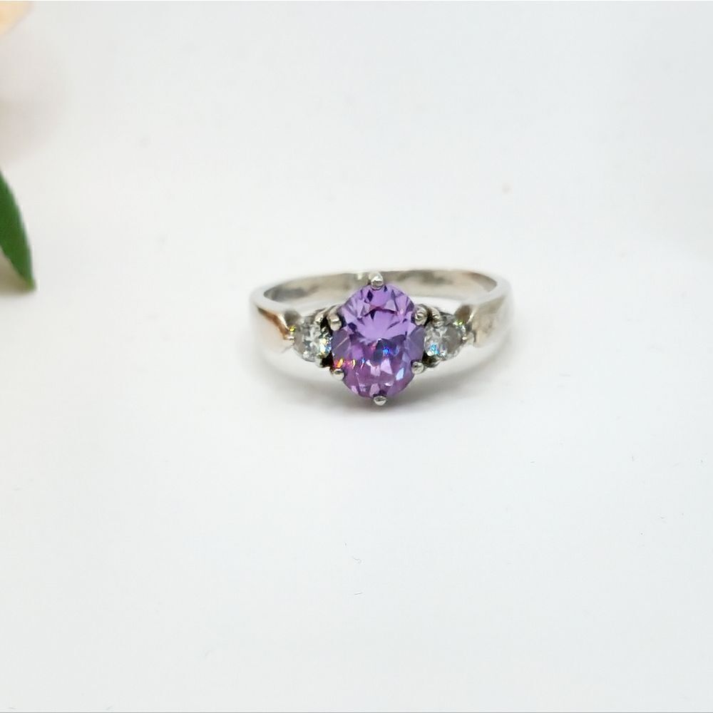 Vintage Silver purple sapphire diamond ring